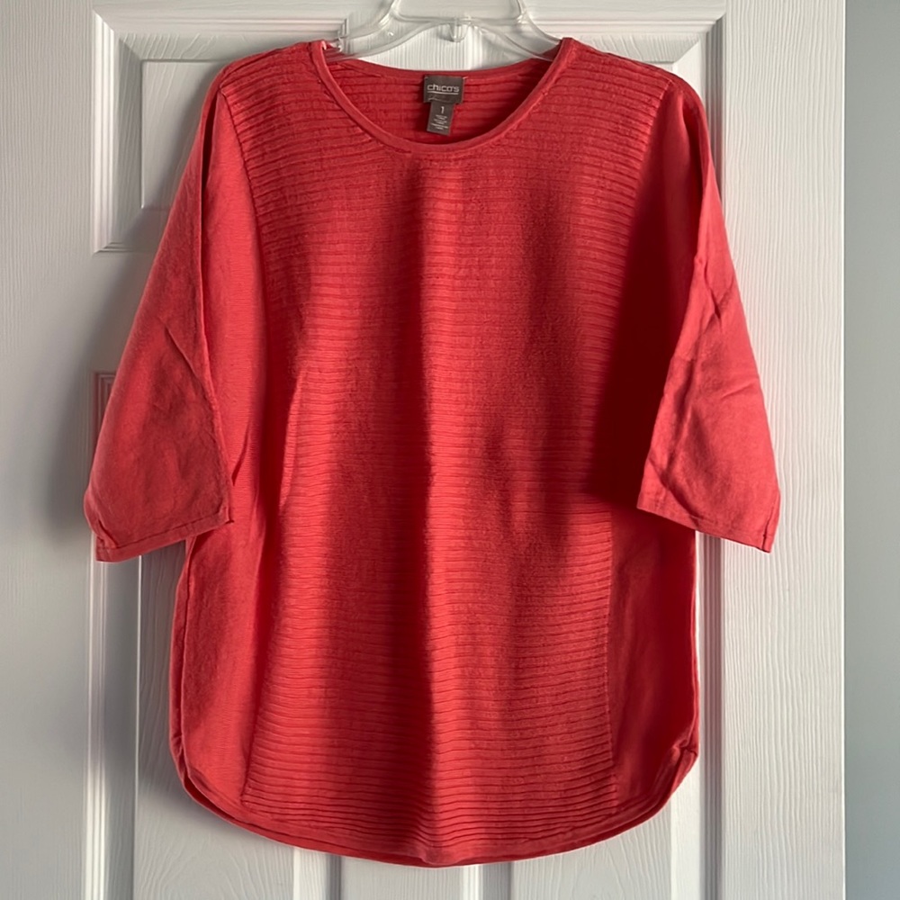 Chicos size 1 (medium) light coral sweater with 3/4 sleeves